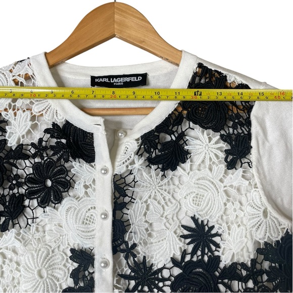 Karl Lagerfeld Paris Cardigan Sweater Women White Lace Floral embroidered S NWT - Picture 11 of 13